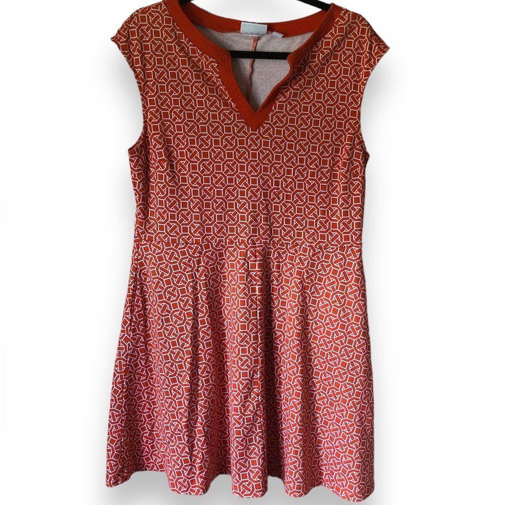 Stylish New York & Company XL Cotton Dress in Vibrant Orange Pattern